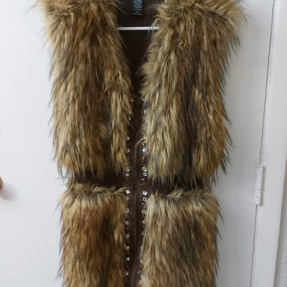 Ashley Stewart Plus Size Faux Fur Jeweled Zip Vest 14/16 Mobwife Castlecore Punk - Picture 3 of 10